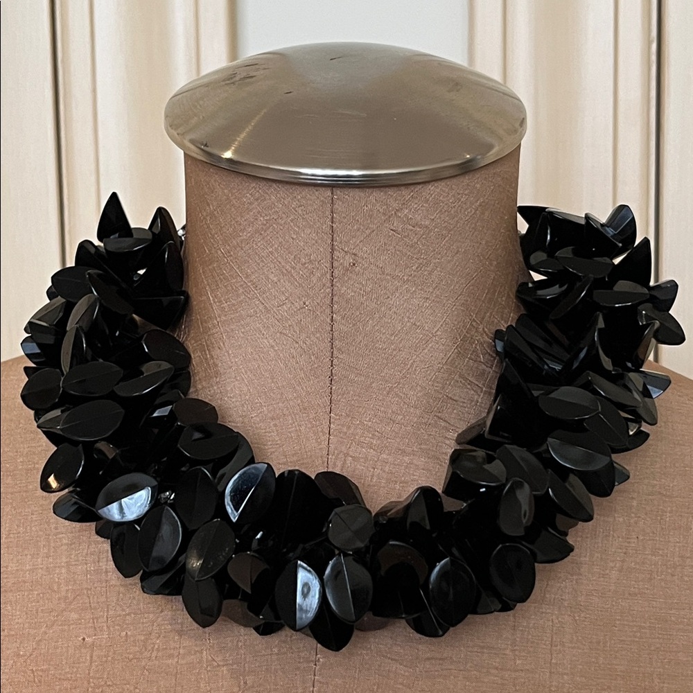 VINTAGE Chunky Artsy Black Beaded Choker Rhinestone Stations Hook/Eye Closure
